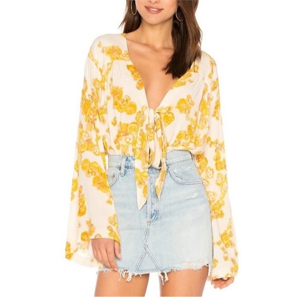 Free People Bell Sleeve Floral Bodysuit- Small